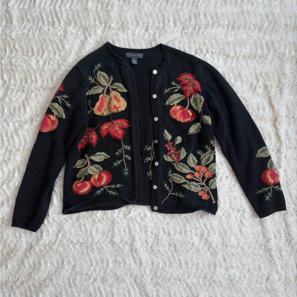 Floral Embroidered Black Cardigan